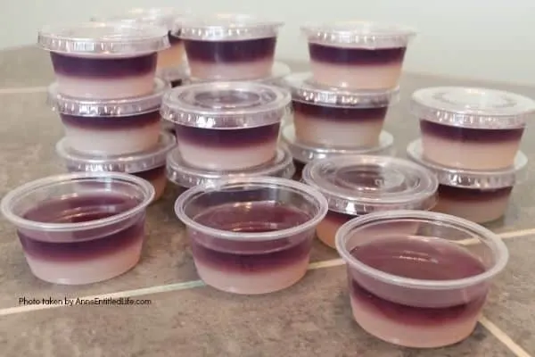 Layered Peanut Butter and Jelly Jello Shots