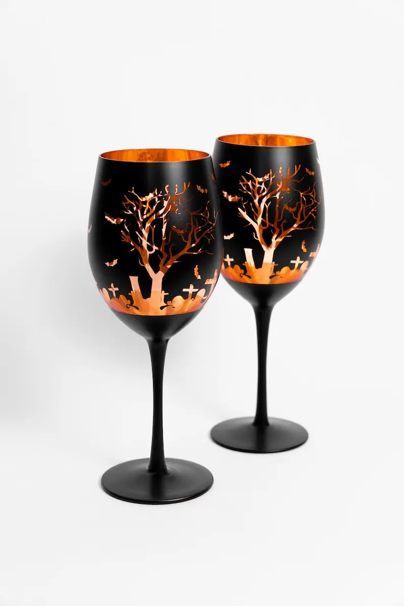 Beware Halloween Wine Glass Set