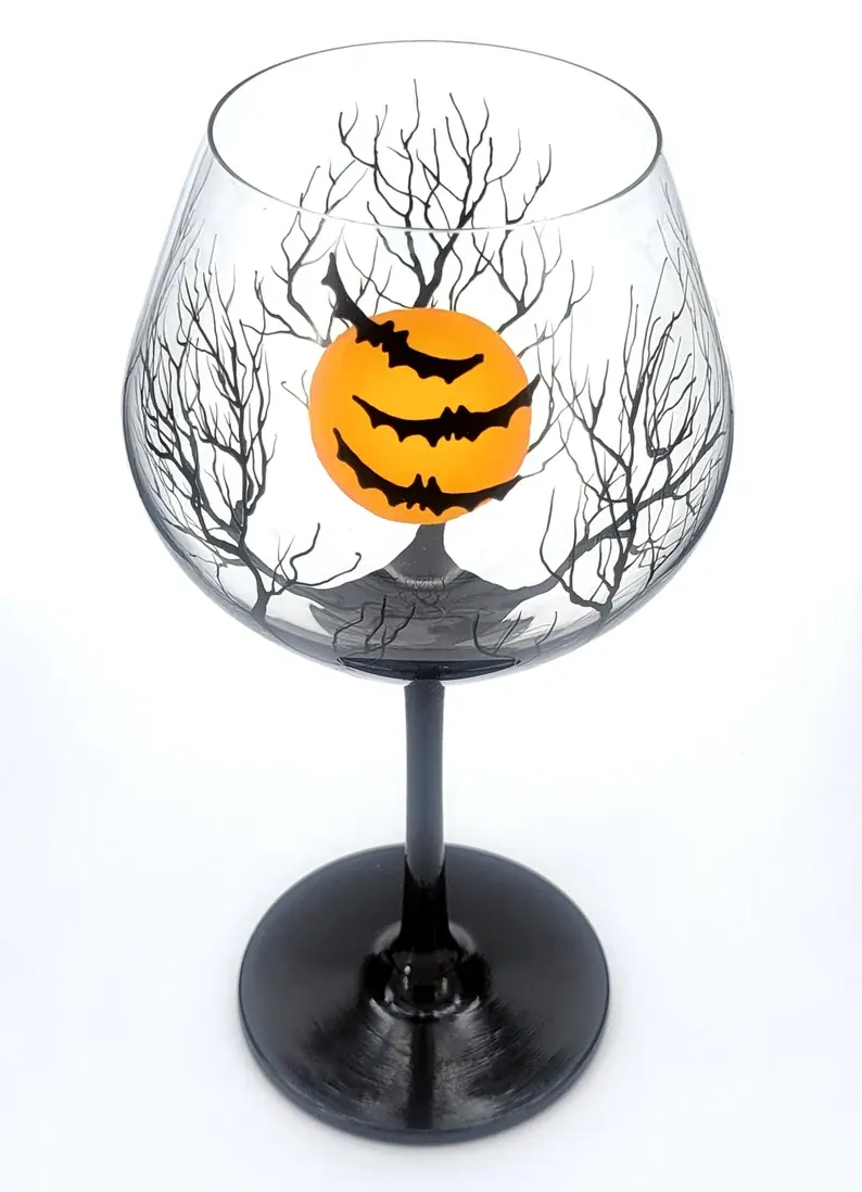 Hand Painted Halloween Wine Glass