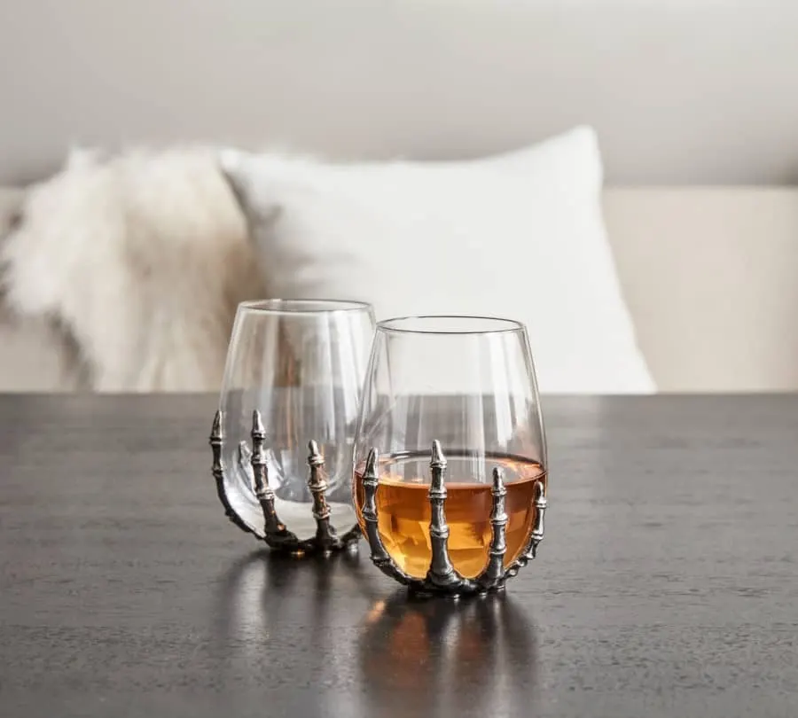 Skeleton Hand Stemless Wine Glasses