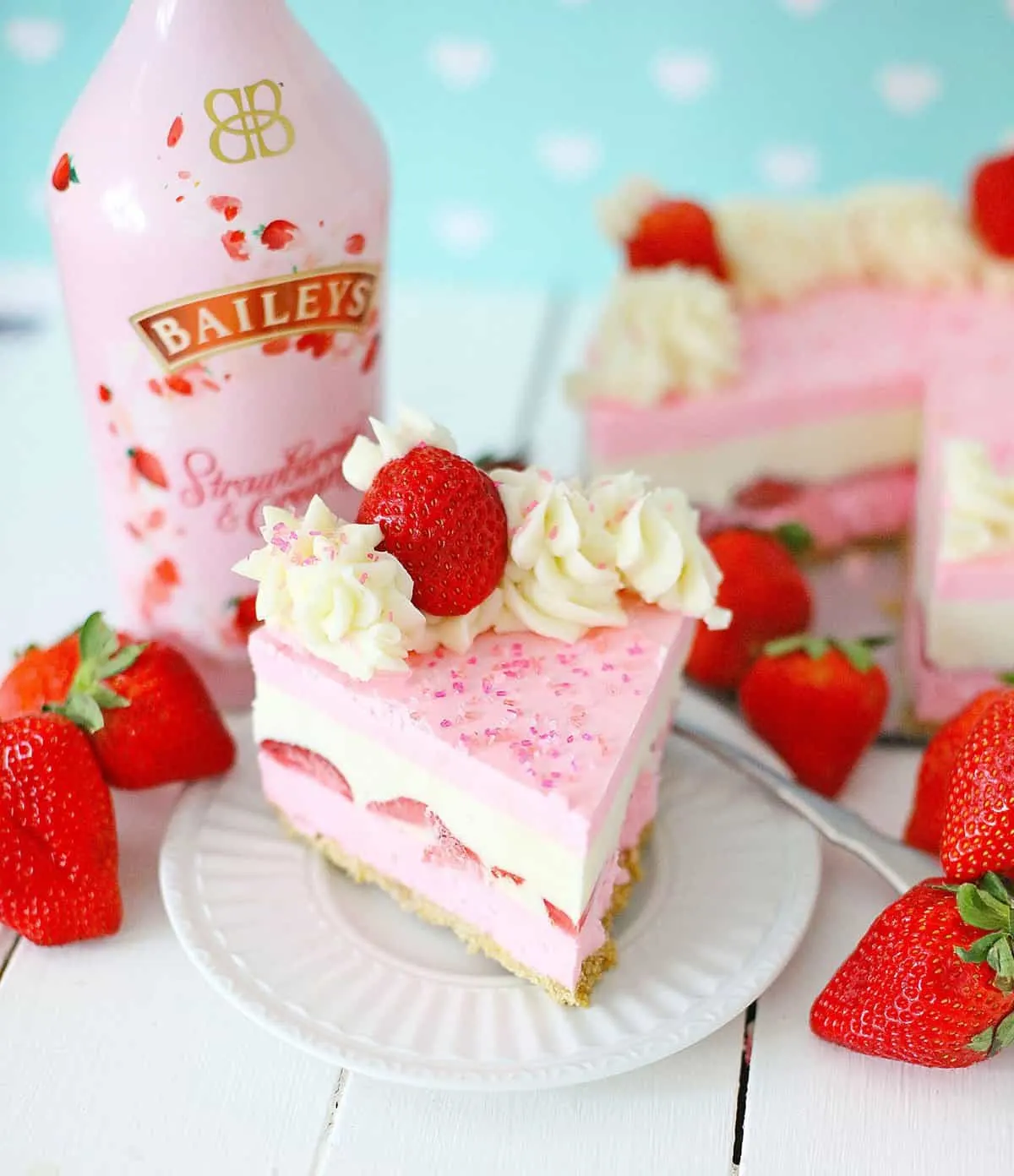 Bailey's Strawberries & Cream Cheesecake